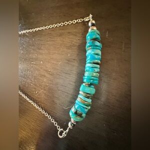 Turquoise Beaded Choker with Sterling silver chain